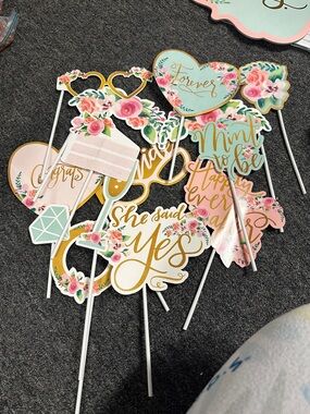Floral Bridal Shower Photo Props - Mint & Pink Party Picks